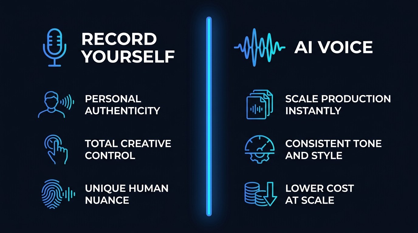 Comparison: recording yourself versus AI voice, three attributes on each side