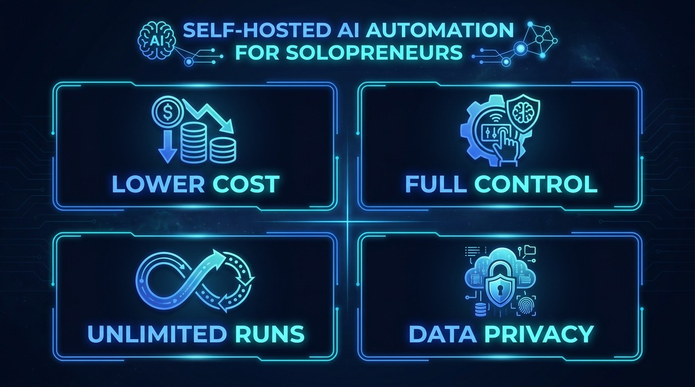 Benefits: four advantages of self-hosted AI automation for solopreneurs