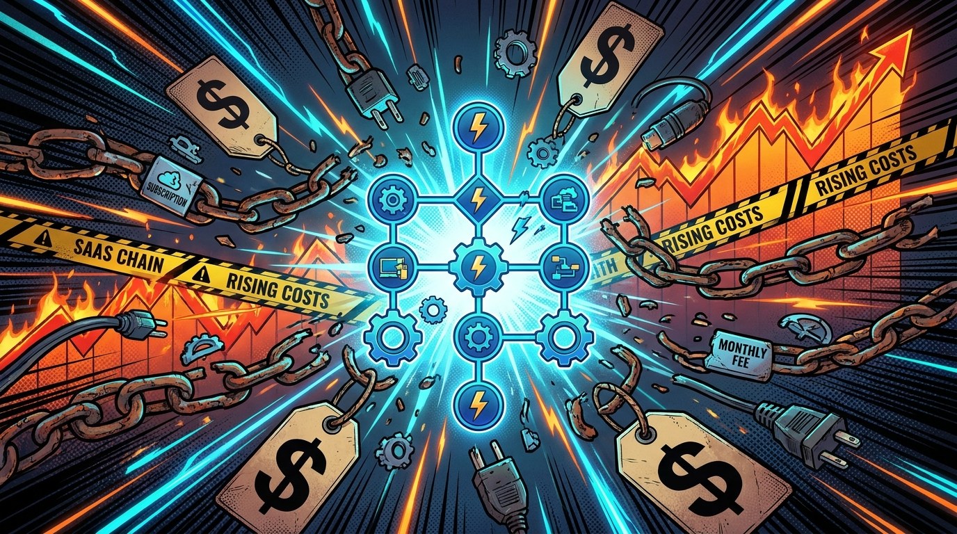 Hero: n8n self-hosted AI automation workflow breaking free from expensive subscription tools